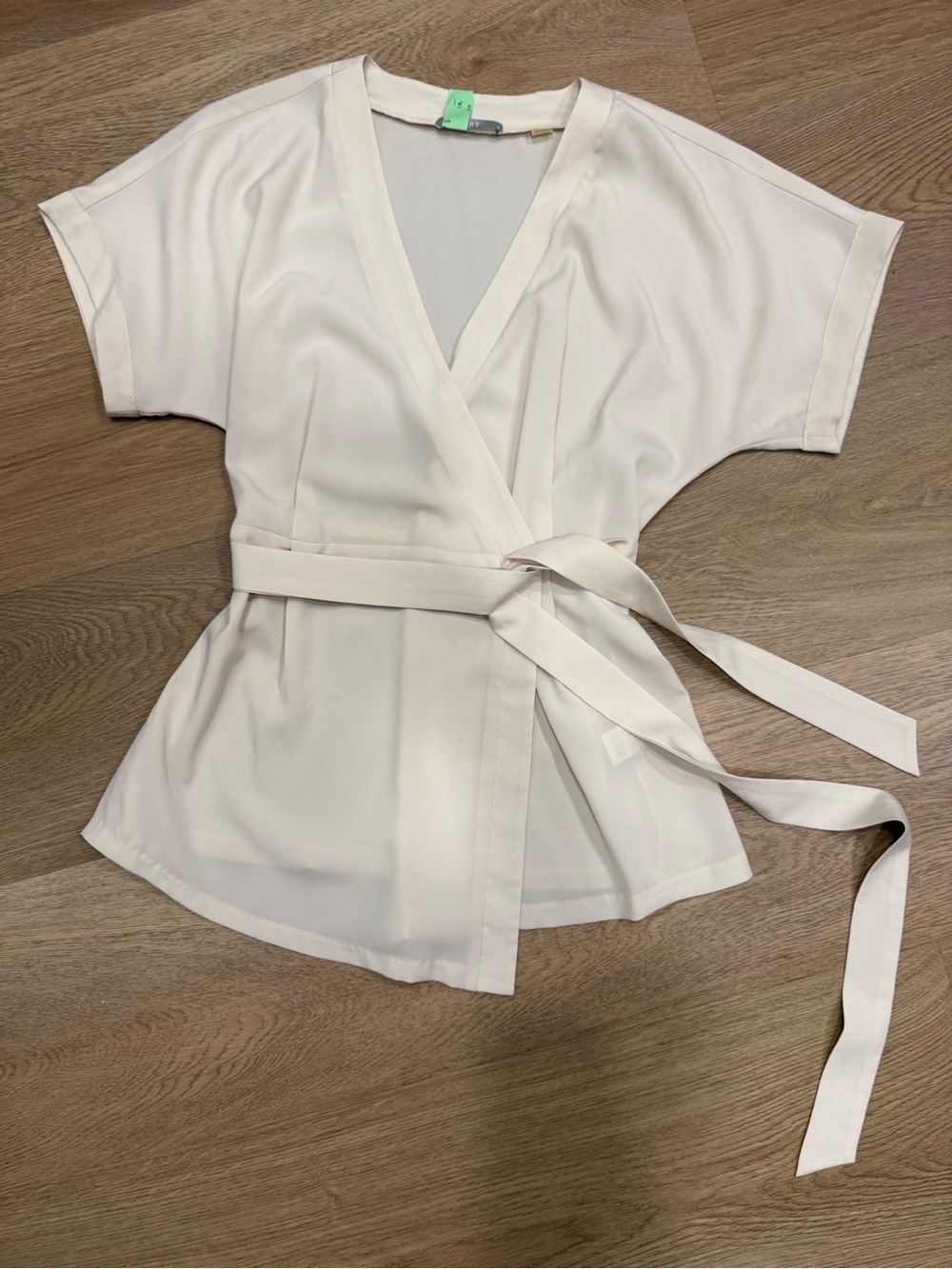 Tart Cream Wrap Tie Blouse